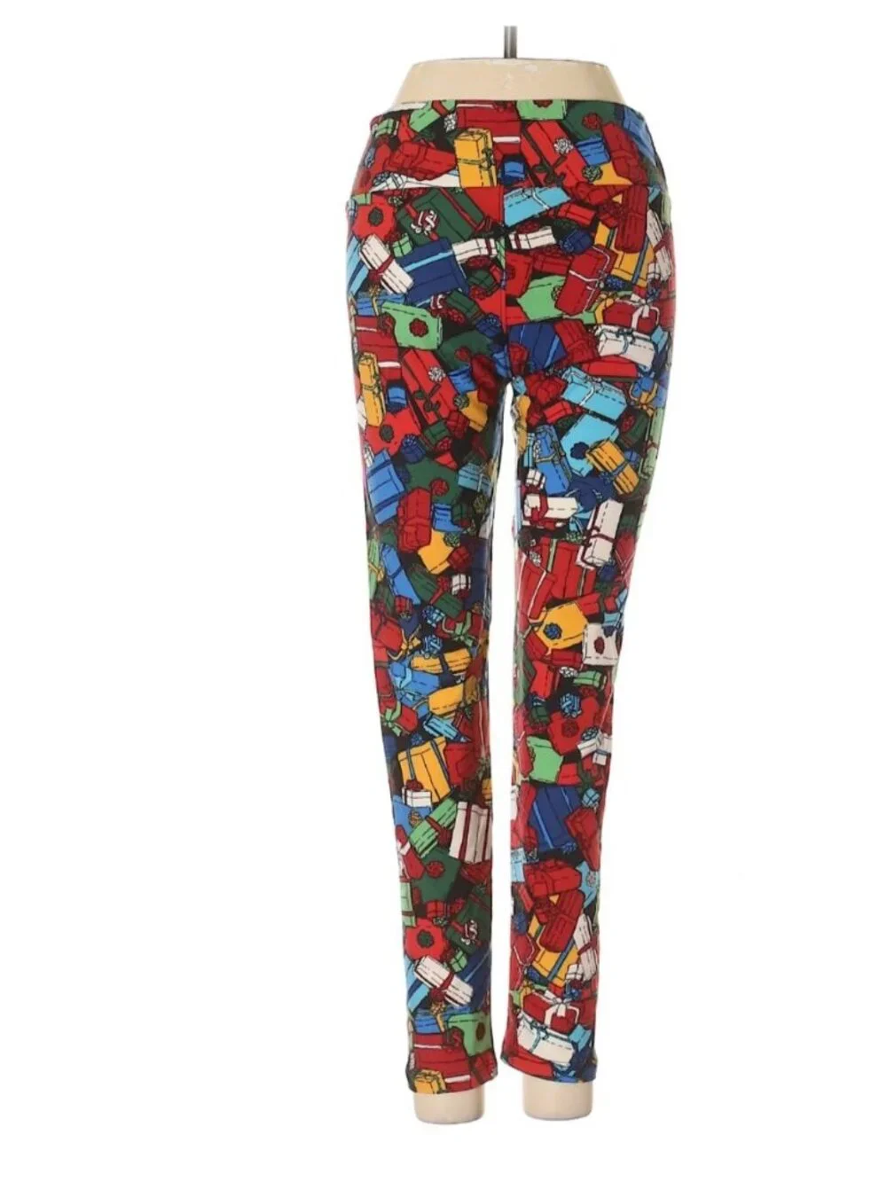 Women Lularoe Christmas Present Print Leggings Size OS Red Green Blue White